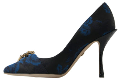 Dolce &amp; Gabbana Blue Floral Ayers Crystal Pumps Shoes