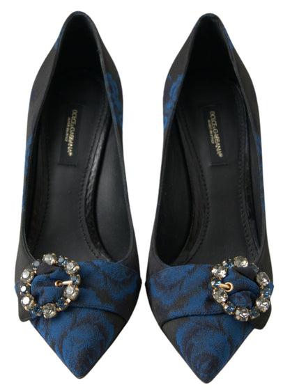 Dolce &amp; Gabbana Blue Floral Ayers Crystal Pumps Shoes