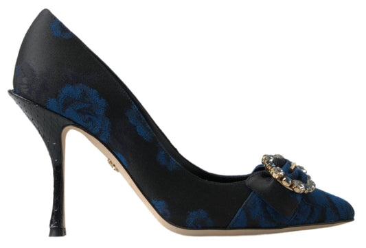 Dolce &amp; Gabbana Blue Floral Ayers Crystal Pumps Shoes