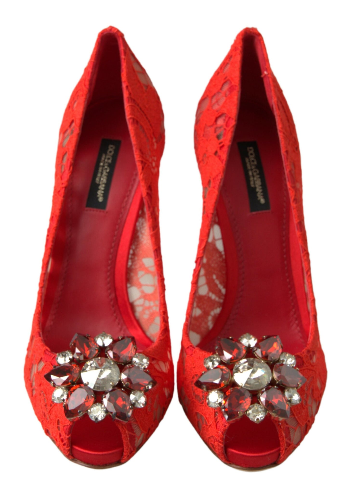 Dolce &amp; Gabbana Red Taormina Lace Crystal Heels Pumps Shoes