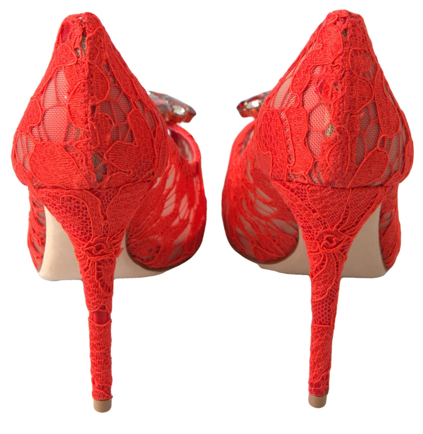 Dolce &amp; Gabbana Red Taormina Lace Crystal Heels Pumps Shoes