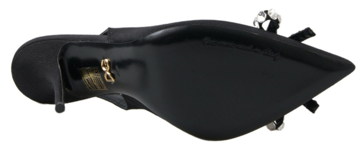 Dolce &amp; Gabbana Black Crystal Embellished Slingback Heel Shoes