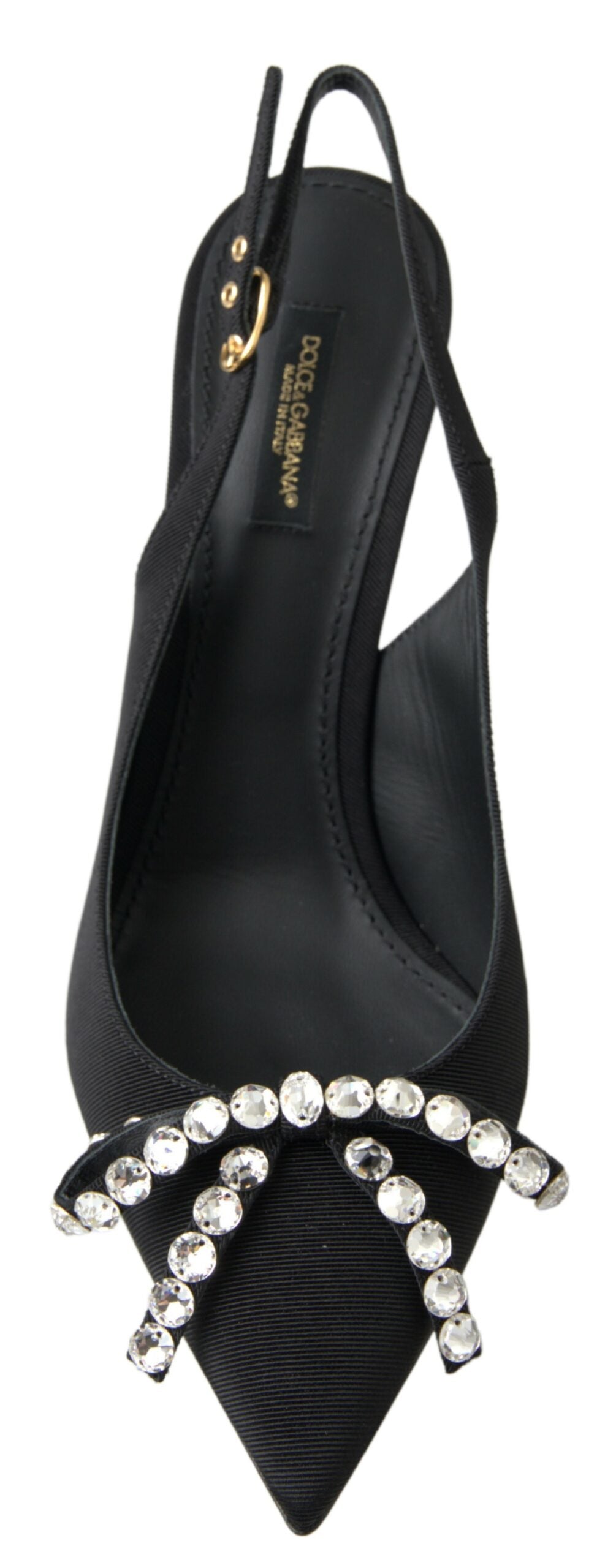 Dolce &amp; Gabbana Black Crystal Embellished Slingback Heel Shoes