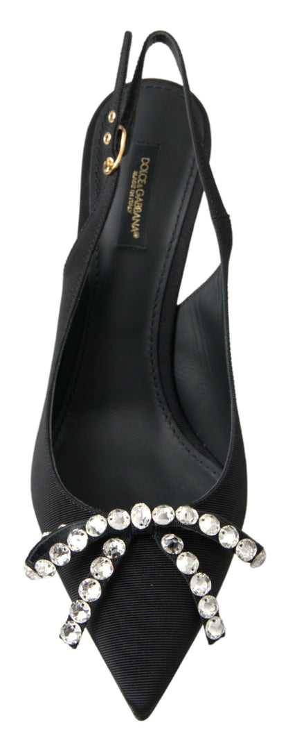 Dolce &amp; Gabbana Black Crystal Embellished Slingback Heel Shoes