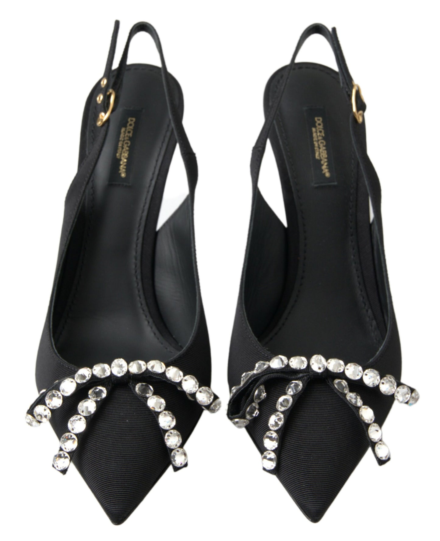 Dolce &amp; Gabbana Black Crystal Embellished Slingback Heel Shoes