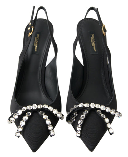 Dolce &amp; Gabbana Black Crystal Embellished Slingback Heel Shoes