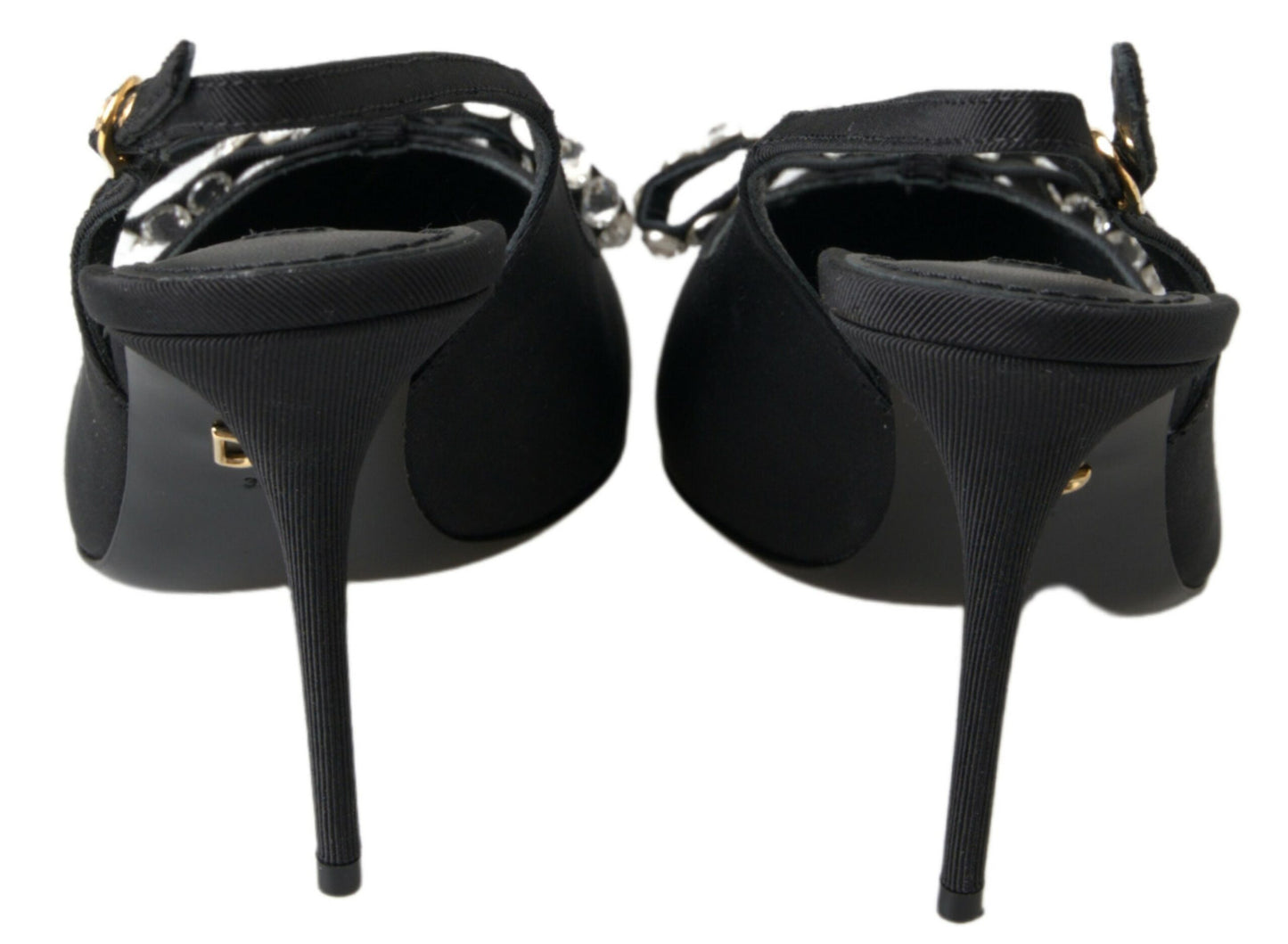 Dolce &amp; Gabbana Black Crystal Embellished Slingback Heel Shoes