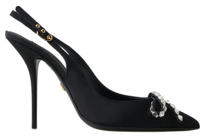 Dolce &amp; Gabbana Black Crystal Embellished Slingback Heel Shoes