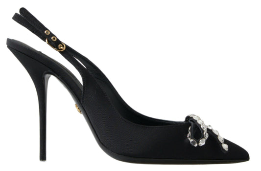 Dolce &amp; Gabbana Black Crystal Embellished Slingback Heel Shoes