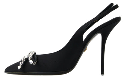 Dolce &amp; Gabbana Black Crystal Embellished Slingback Heel Shoes