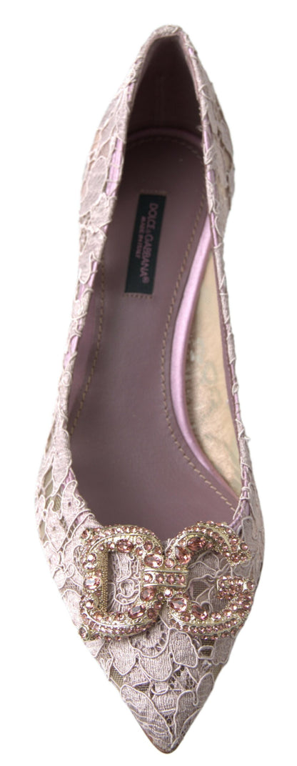 Dolce &amp; Gabbana Pink Floral Lace DG Crystal Pumps Shoes