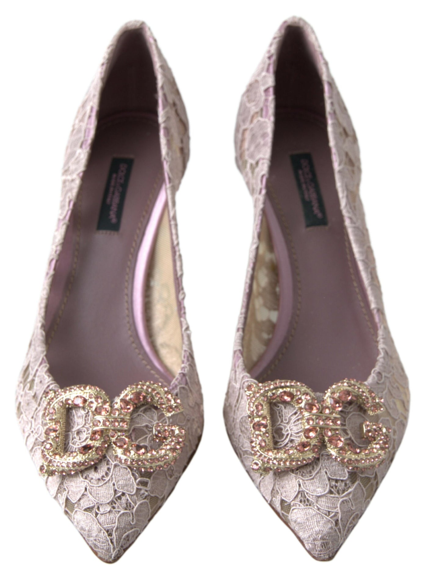 Dolce &amp; Gabbana Pink Floral Lace DG Crystal Pumps Shoes