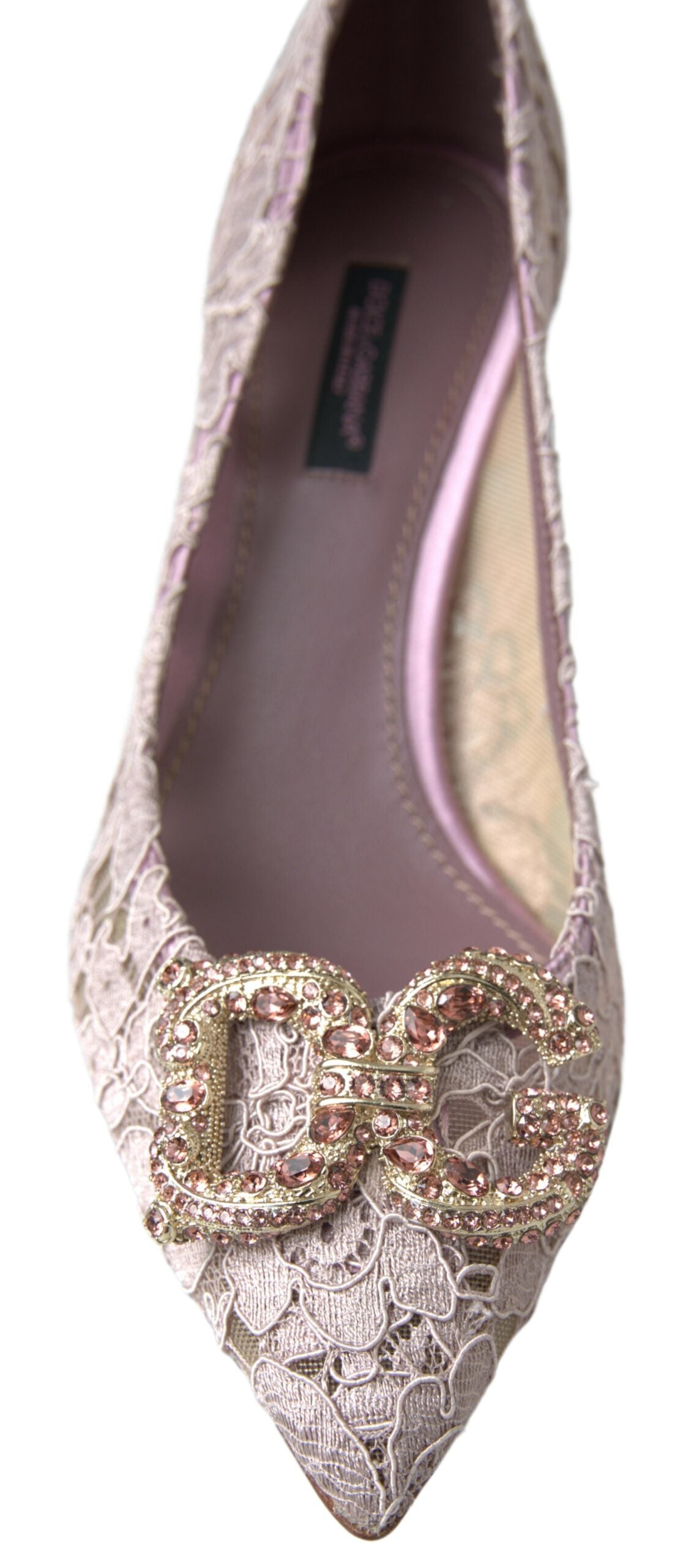 Dolce &amp; Gabbana Pink Floral Lace DG Crystal Pumps Shoes