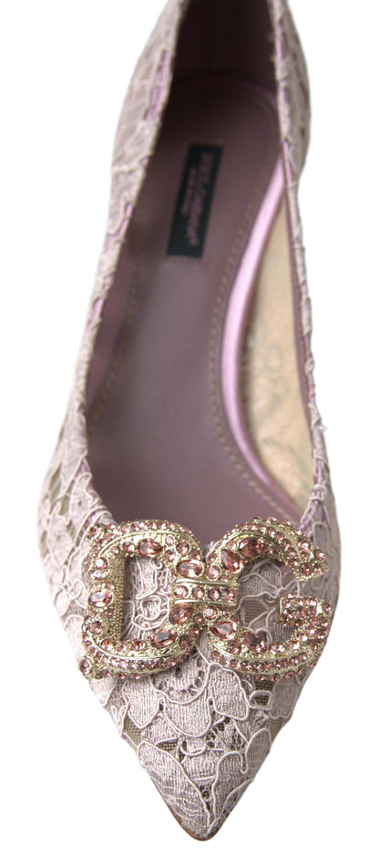 Dolce &amp; Gabbana Pink Floral Lace DG Crystal Pumps Shoes