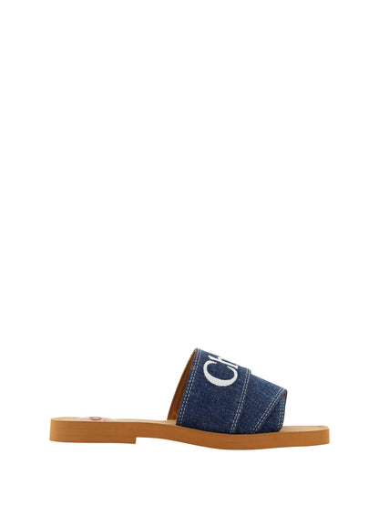 Chloé Sumptuous Cotton Woody Slide Sandals in Denim Blue by Chloé