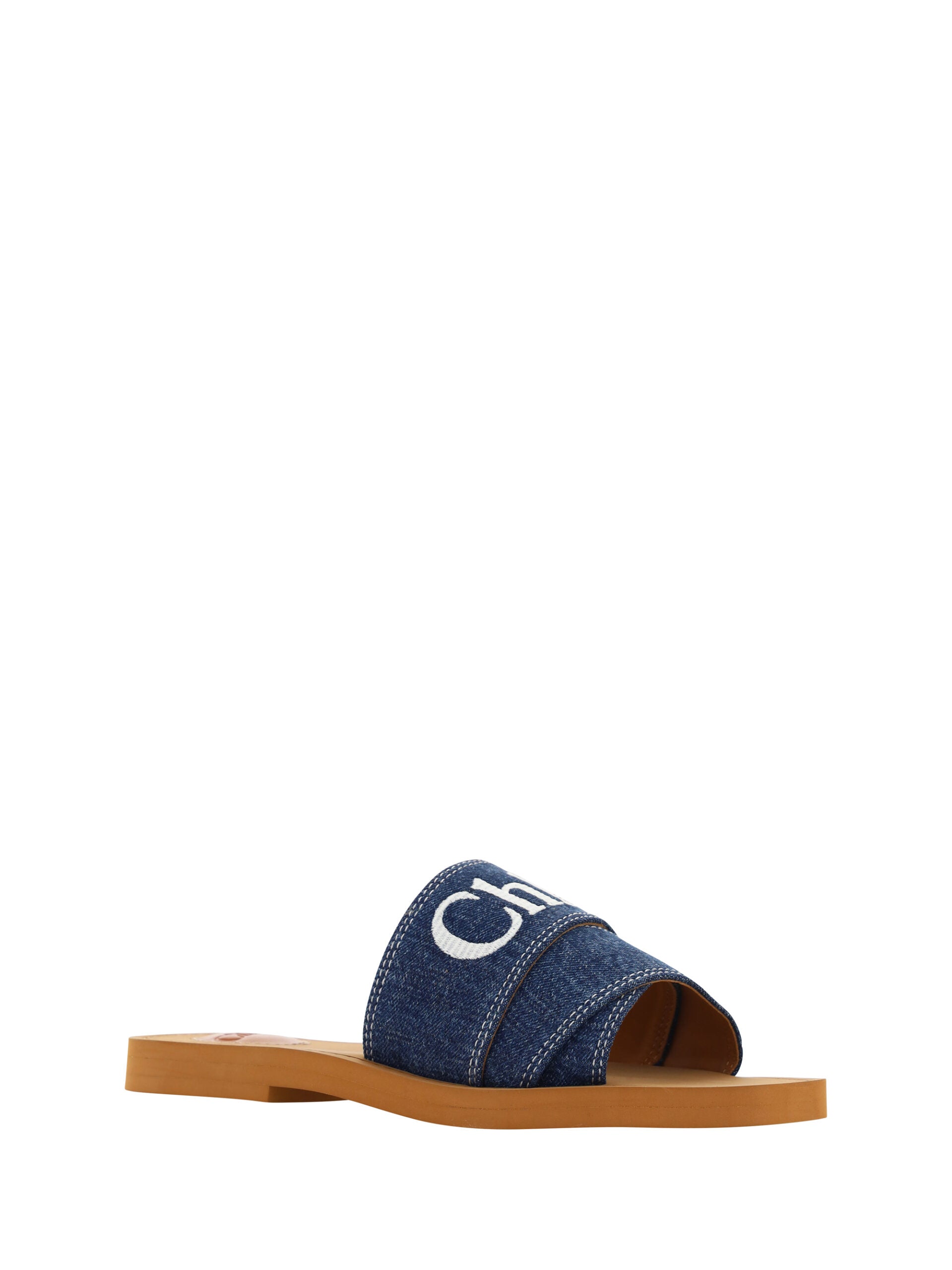Chloé Sumptuous Cotton Woody Slide Sandals in Denim Blue by Chloé