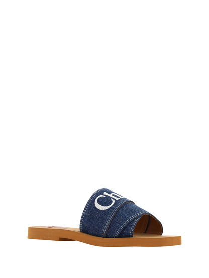 Chloé Sumptuous Cotton Woody Slide Sandals in Denim Blue by Chloé