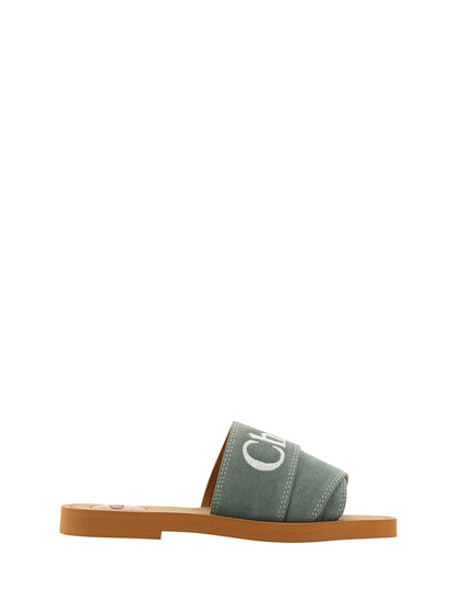 Chloé Elegant Forest Green Cotton Slides by Chloé