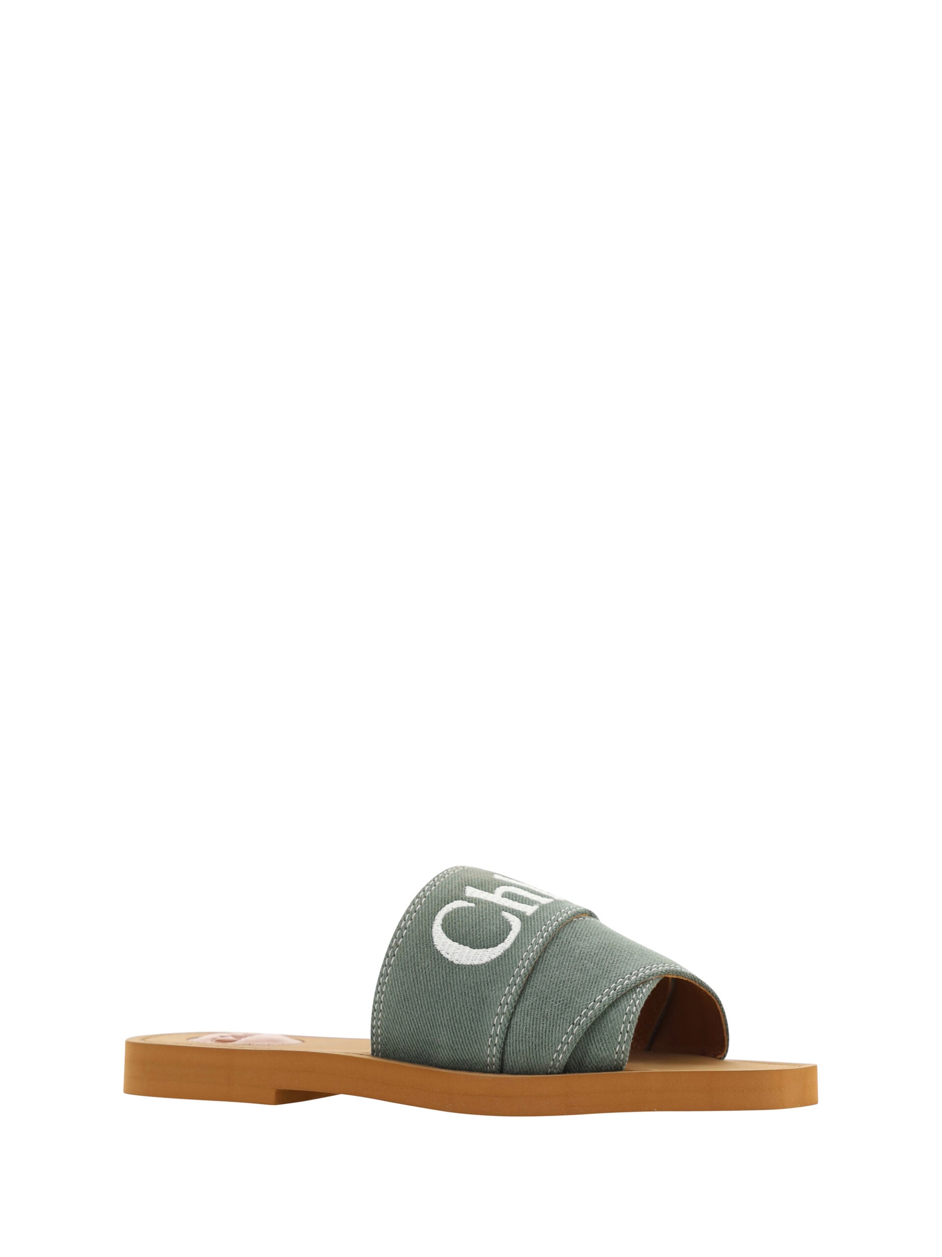 Chloé Elegant Forest Green Cotton Slides by Chloé
