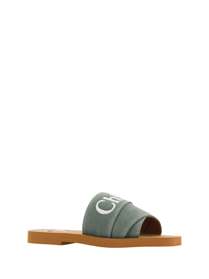 Chloé Elegant Forest Green Cotton Slides by Chloé