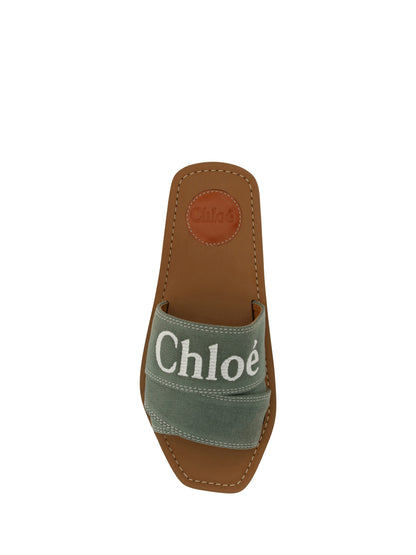 Chloé Elegant Forest Green Cotton Slides by Chloé