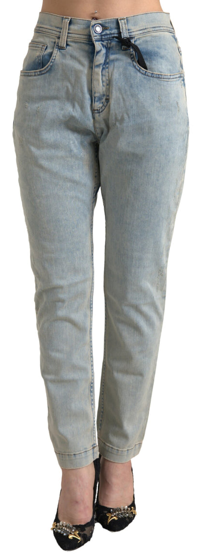 Dolce & Gabbana Blue Washed Cotton Mid Waist Skinny Jeans by Dolce & Gabbana