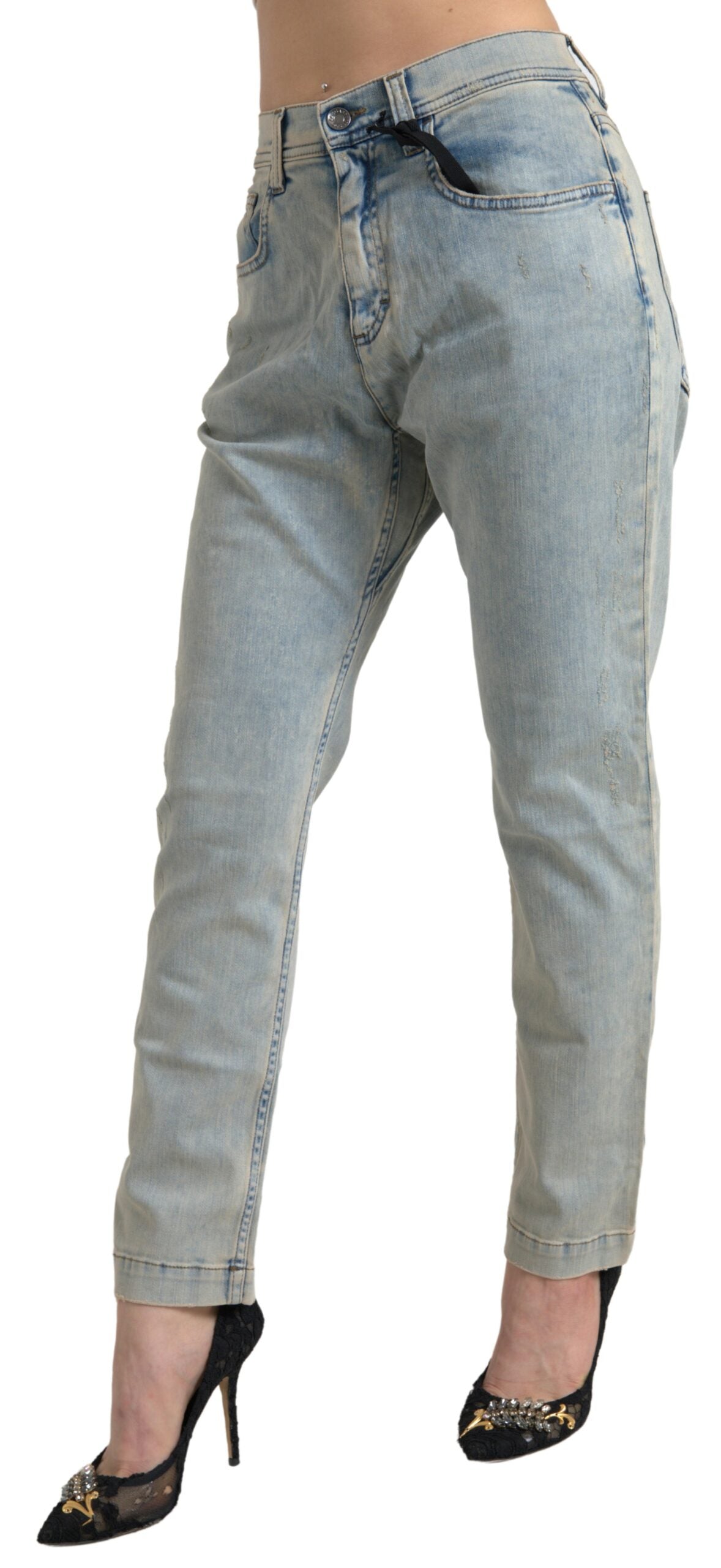 Dolce & Gabbana Blue Washed Cotton Mid Waist Skinny Jeans by Dolce & Gabbana