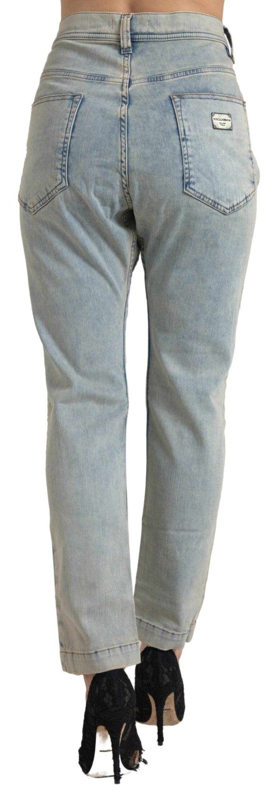 Dolce & Gabbana Blue Washed Cotton Mid Waist Skinny Jeans by Dolce & Gabbana