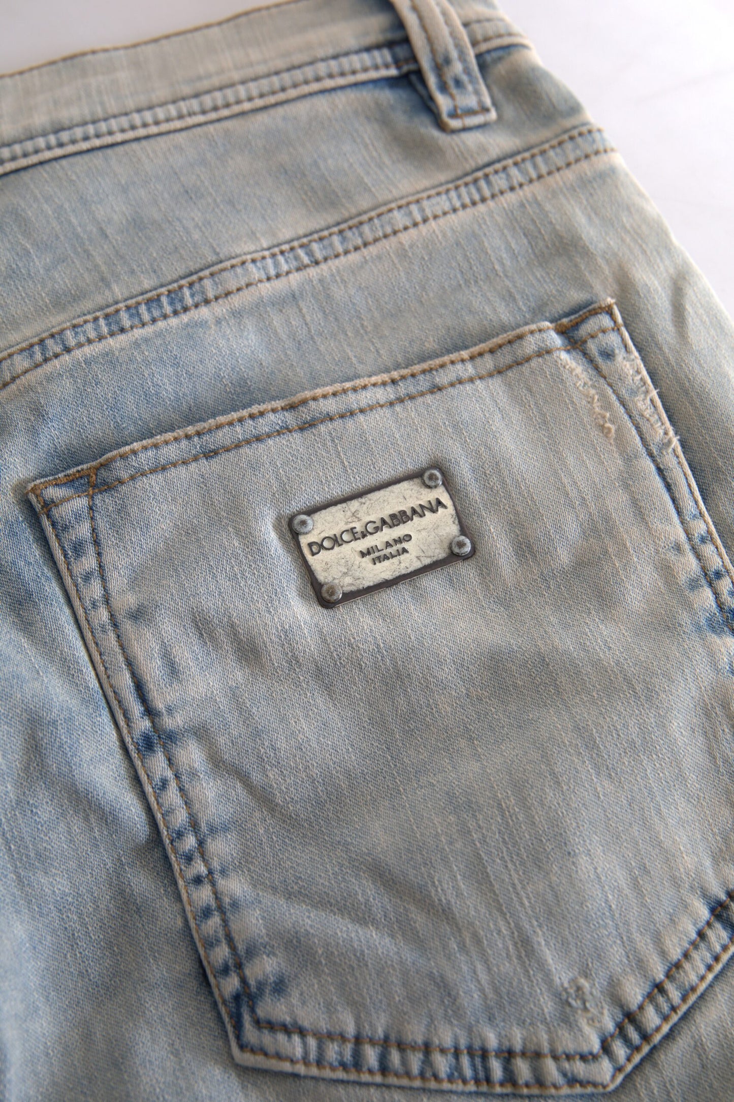 Dolce & Gabbana Blue Washed Cotton Mid Waist Skinny Jeans by Dolce & Gabbana