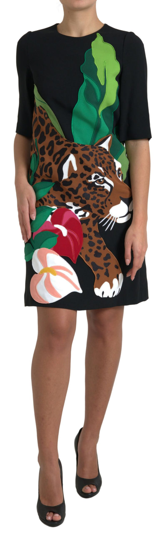 Dolce & Gabbana Black Tiger Jungle Print Sheath Stretch Dress by Dolce & Gabbana