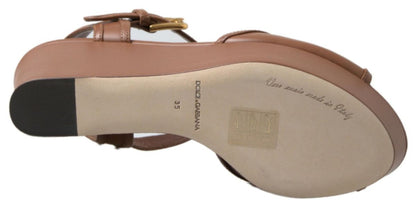 Dolce &amp; Gabbana Brown Leather AMORE Wedges Sandals Shoes