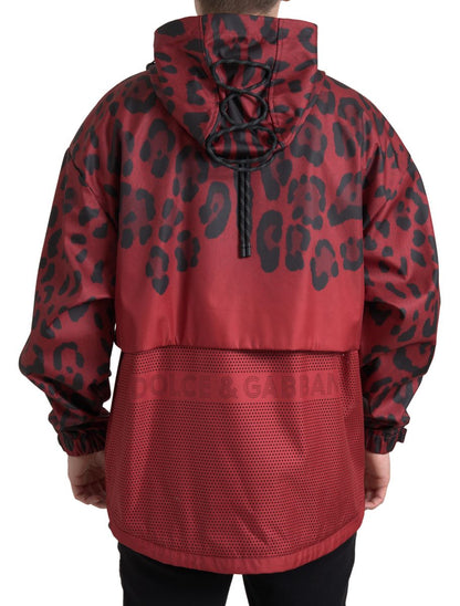 Veste à capuche à imprimé léopard rouge éclatant Dolce &amp; Gabbana