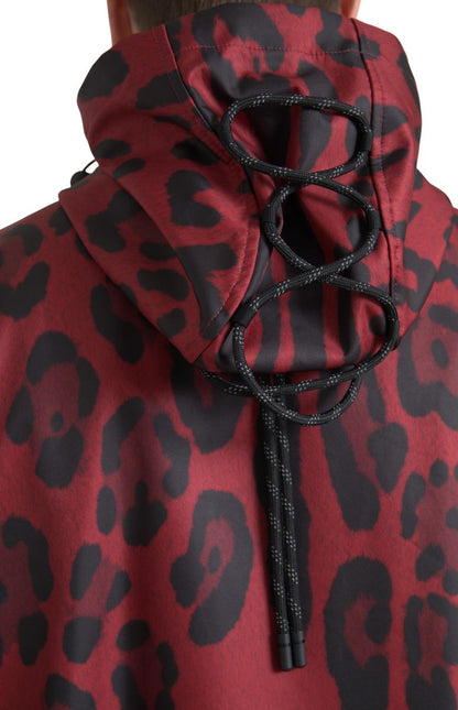 Veste à capuche à imprimé léopard rouge éclatant Dolce &amp; Gabbana