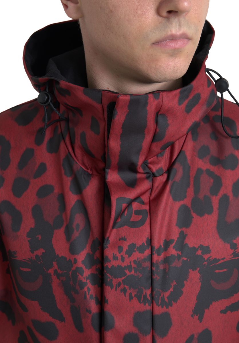Veste à capuche à imprimé léopard rouge éclatant Dolce &amp; Gabbana