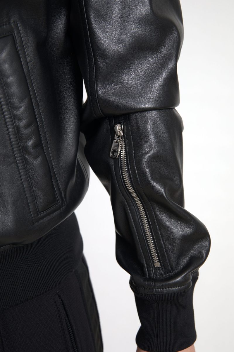 Dolce &amp; Gabbana Élégant blouson aviateur en cuir noir
