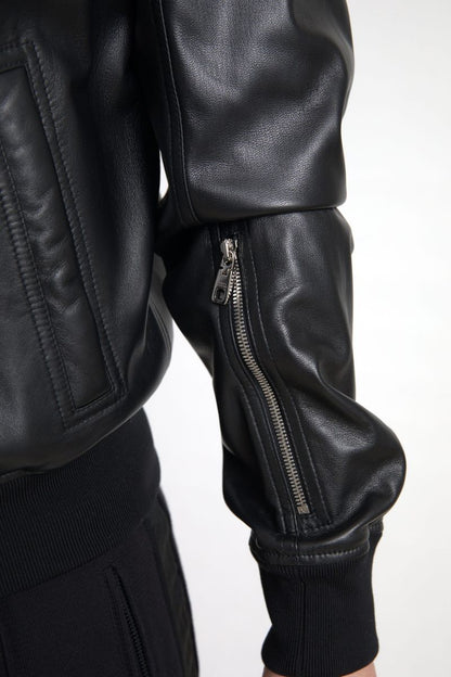 Dolce &amp; Gabbana Élégant blouson aviateur en cuir noir