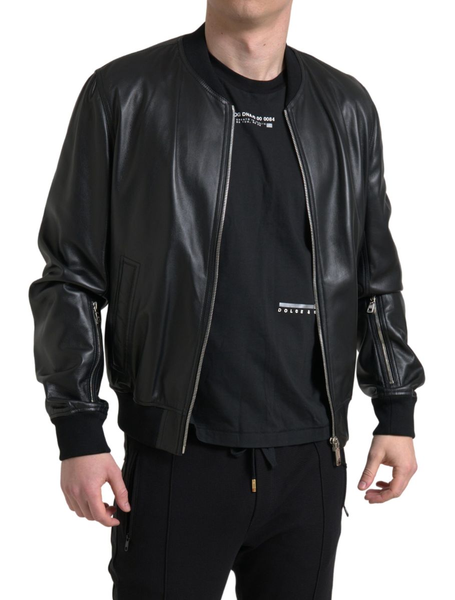 Dolce &amp; Gabbana Élégant blouson aviateur en cuir noir