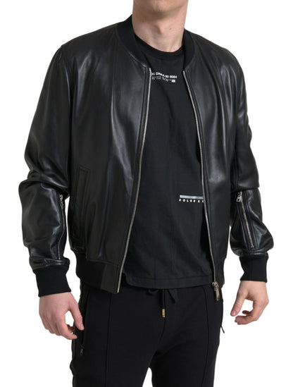 Dolce &amp; Gabbana Élégant blouson aviateur en cuir noir