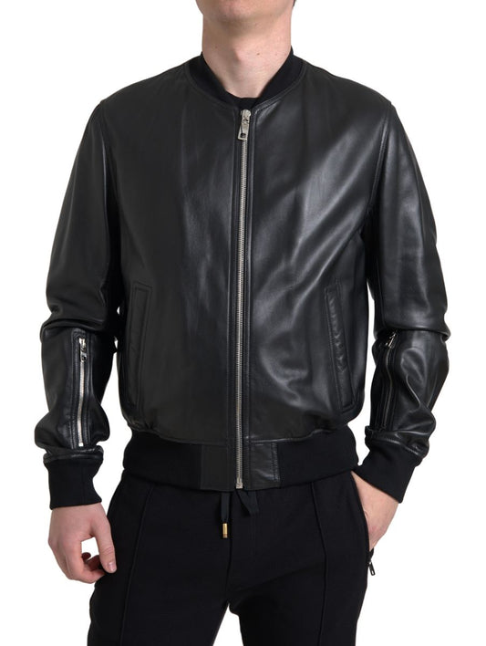 Dolce &amp; Gabbana Élégant blouson aviateur en cuir noir