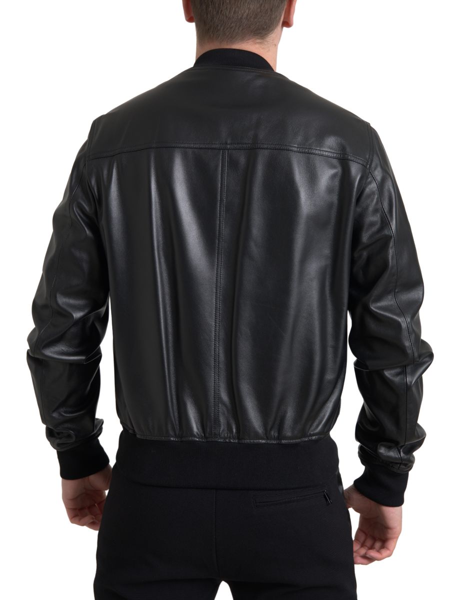 Dolce &amp; Gabbana Élégant blouson aviateur en cuir noir