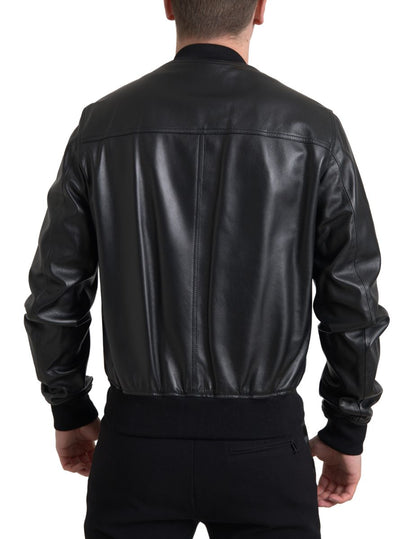Dolce &amp; Gabbana Élégant blouson aviateur en cuir noir