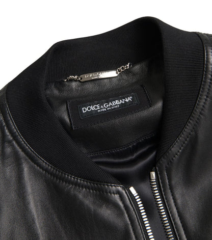 Dolce &amp; Gabbana Élégant blouson aviateur en cuir noir