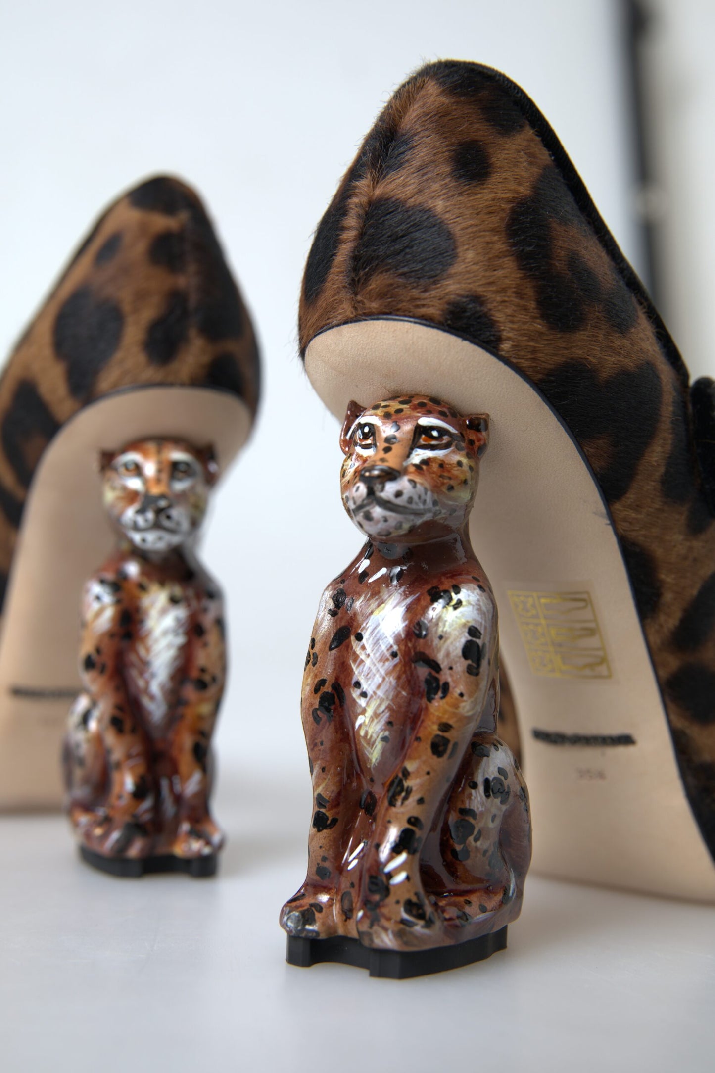 Dolce &amp; Gabbana Black Brown Calf Leopard Heel Mary Jane Pump Shoes