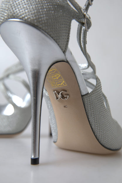 Dolce &amp; Gabbana Silver Shimmers Sandals Heel Pumps Shoes