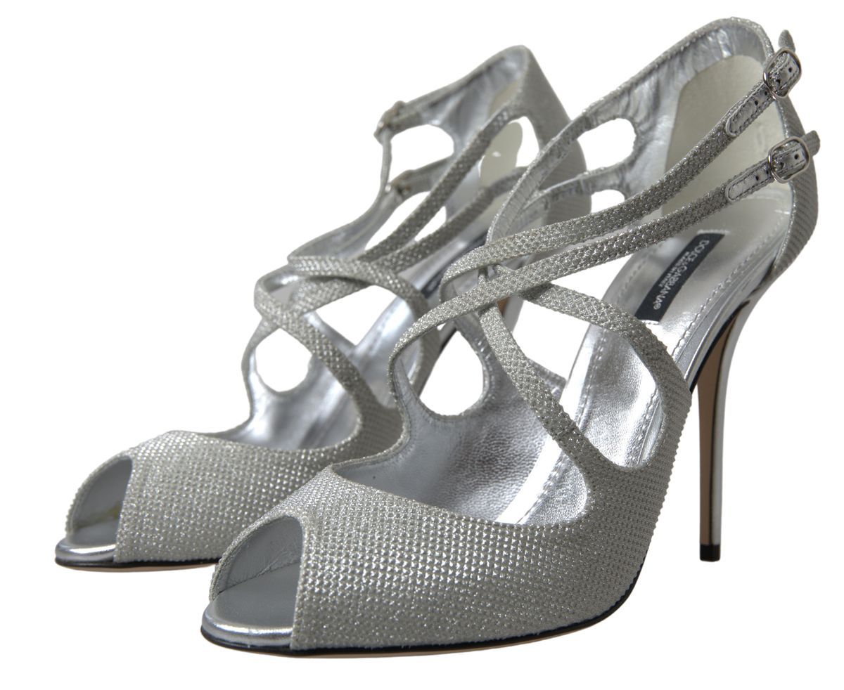 Dolce &amp; Gabbana Silver Shimmers Sandals Heel Pumps Shoes