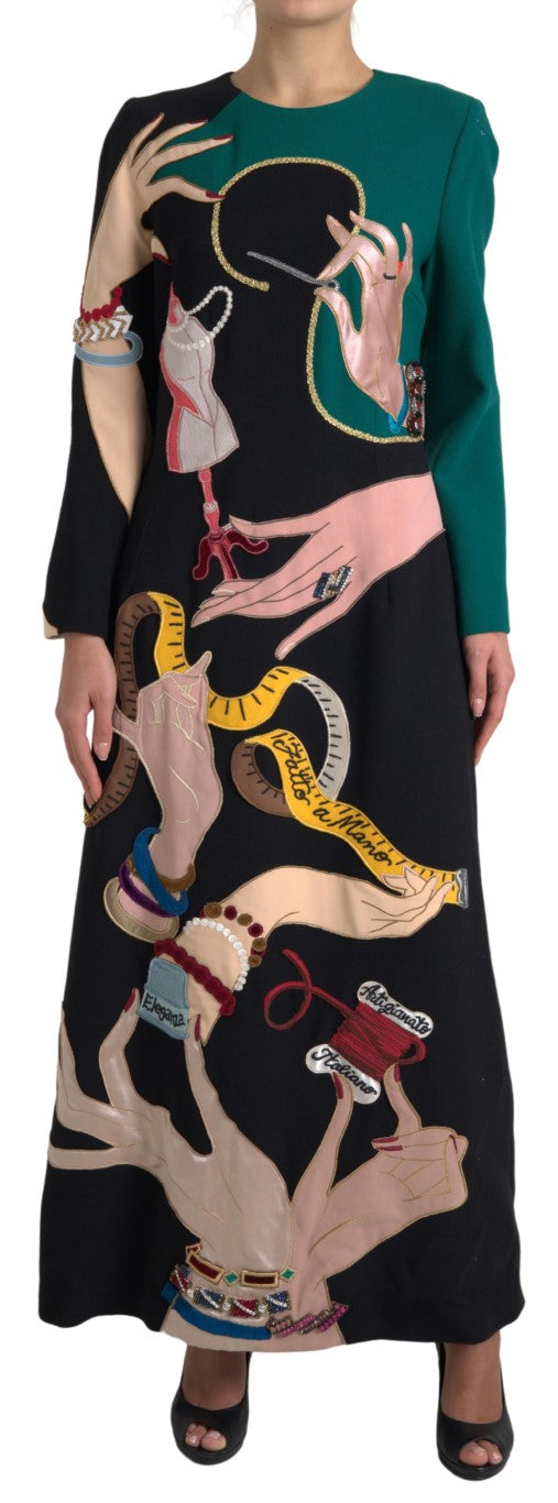 Dolce & Gabbana Multicolor Long Sleeves A-line Maxi Dress by Dolce & Gabbana