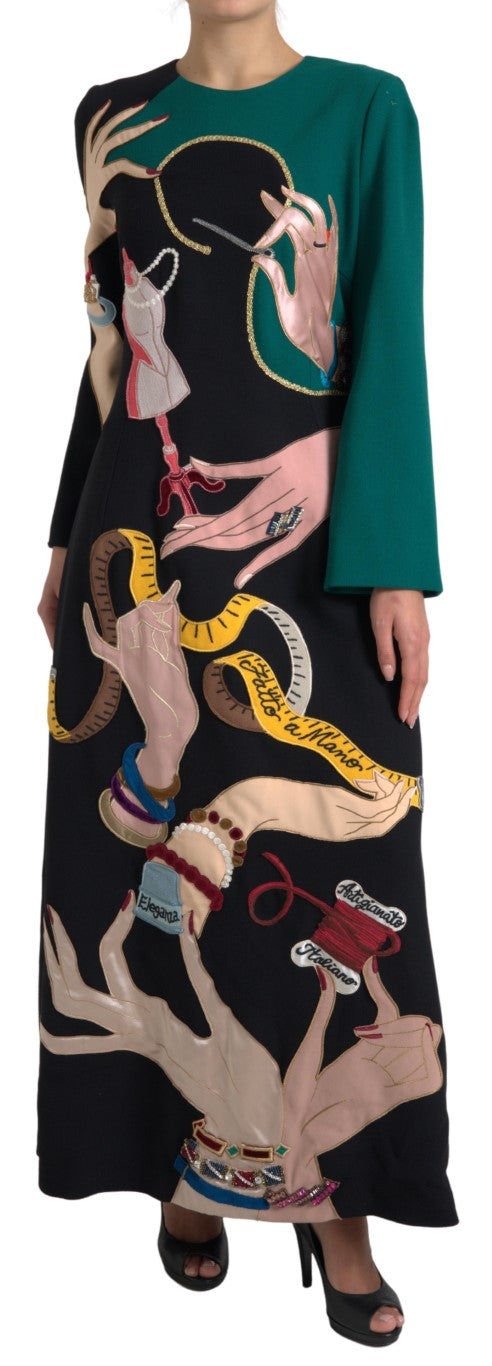 Dolce & Gabbana Multicolor Long Sleeves A-line Maxi Dress by Dolce & Gabbana