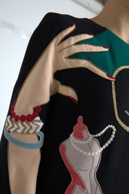 Dolce & Gabbana Multicolor Long Sleeves A-line Maxi Dress by Dolce & Gabbana