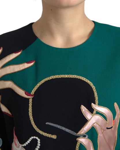 Dolce & Gabbana Multicolor Long Sleeves A-line Maxi Dress by Dolce & Gabbana