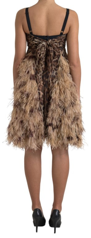 Dolce & Gabbana Brown Leopard Feather Chiffon Sleeveless Dress by Dolce & Gabbana